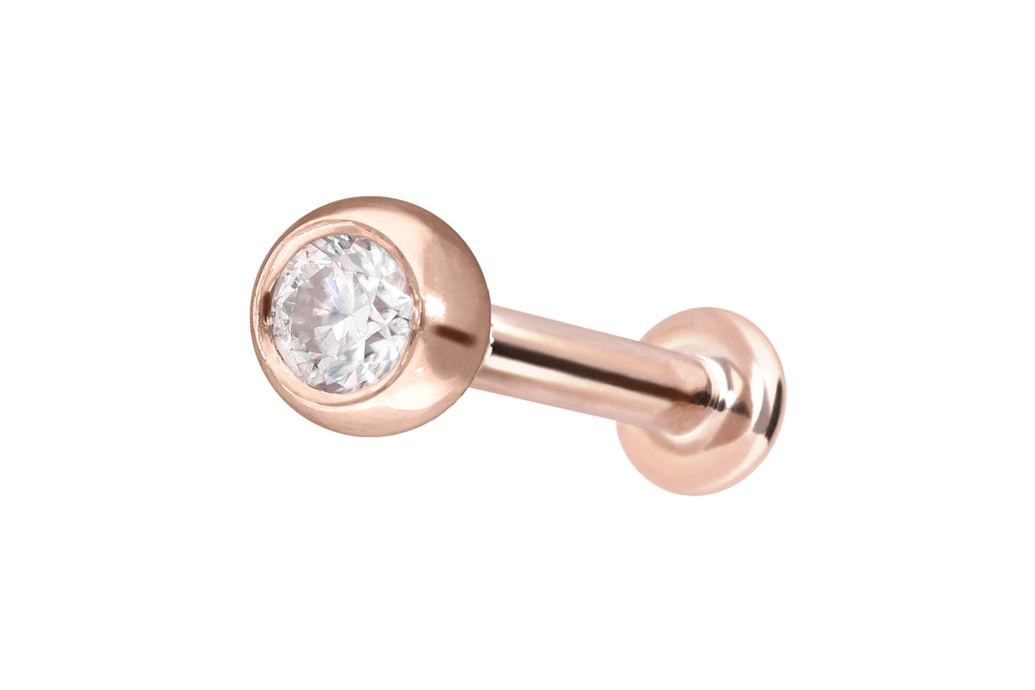 14 Karat Gold Labret Piercing mit Innengewinde MOISSANIT